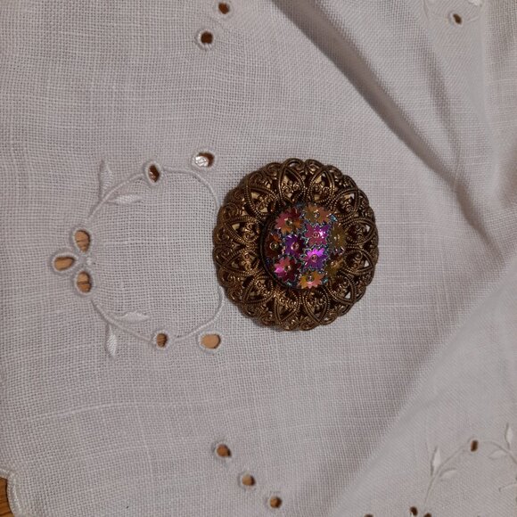 Vintage Fancy Scarf Clip Iridescent Floral Filigree West Germany - Picture 10 of 12